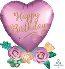 Happy Birthday Satin Heart with Flowers 23" x 30" - (Single Pack). 3905901 - FestiUSA