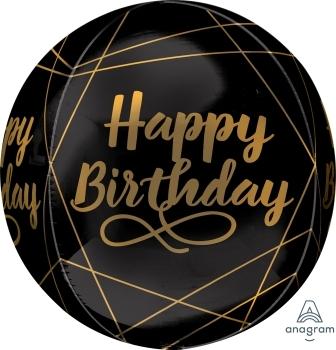 Happy Elegant Bday Black Orbz 15" - (Single Pack). 4110201 - FestiUSA