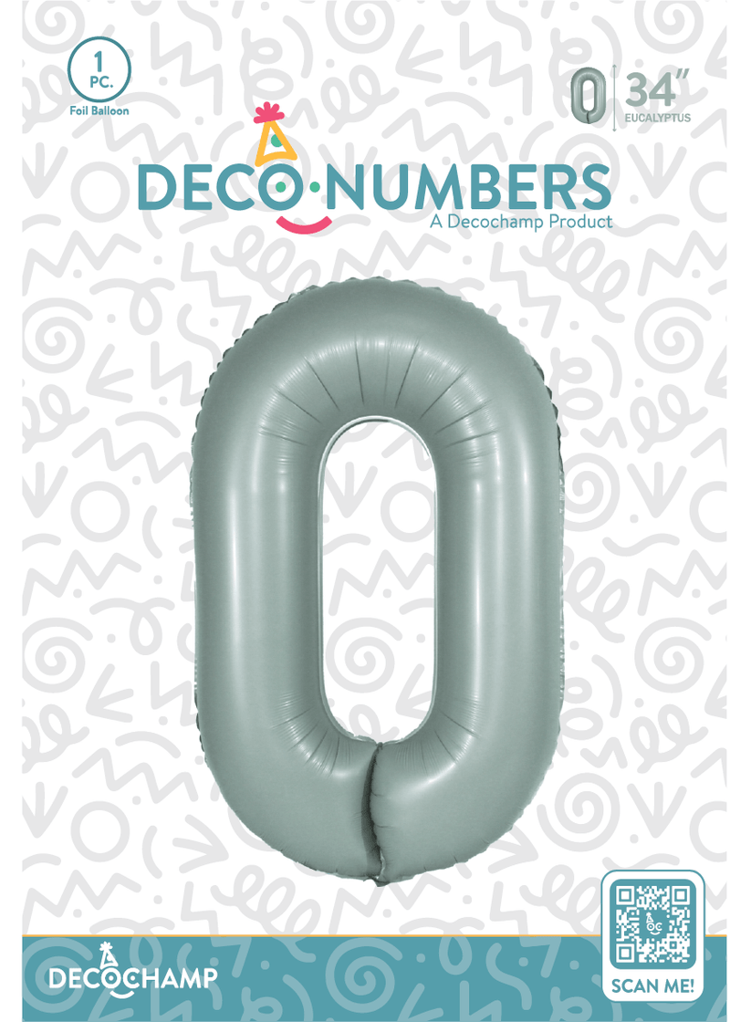 Number 0 Eucalyptus Foil Balloon 34" (Single Pack) DECONUMBER - FestiUSA