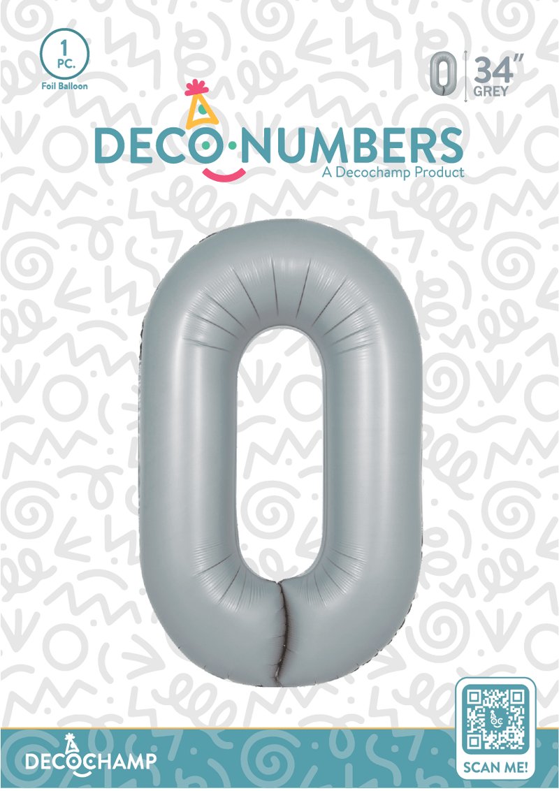 Number 0 Grey Foil Balloon 34" (Single Pack) DECONUMBER - FestiUSA