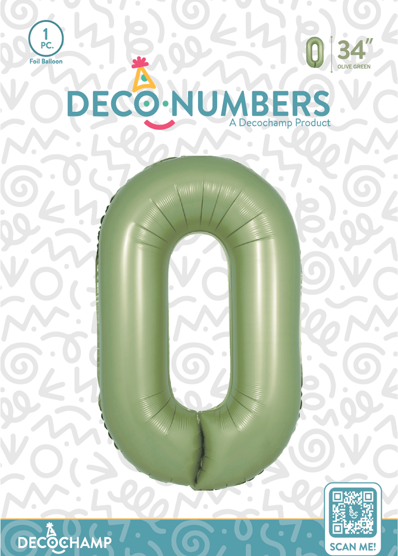 Number 0 Olive Green Foil Balloon 34" (Single Pack) DECONUMBER - FestiUSA