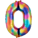 Number 0 Rainbow Splash Foil Balloon 34" each. 16373-34 - FestiUSA