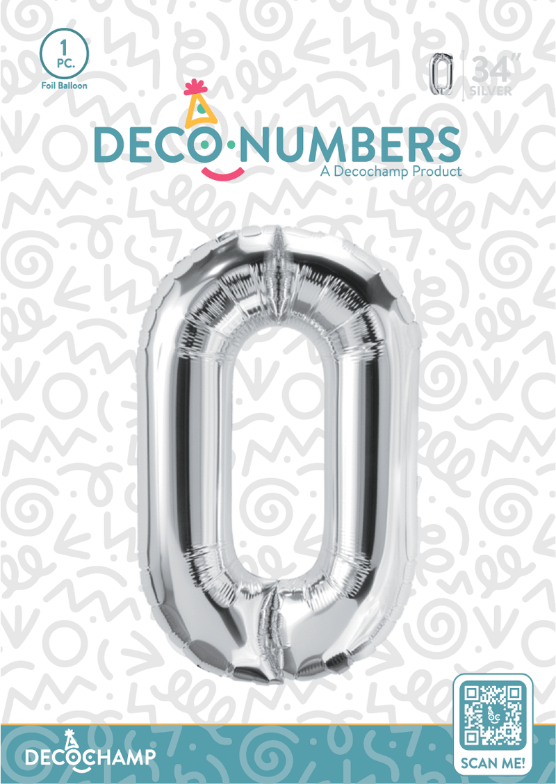 Number 0 Silver Foil Balloon 34" (Single Pack) DECONUMBER - FestiUSA
