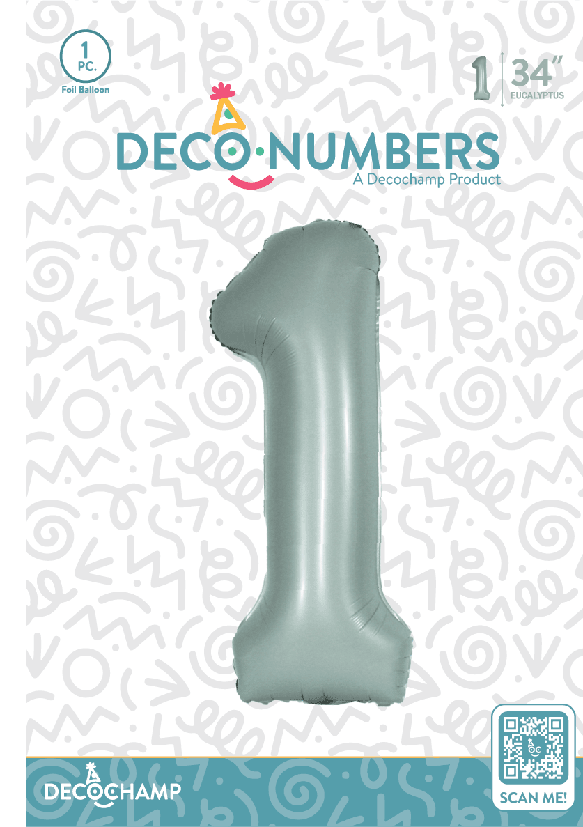 Number 1 Eucalyptus Foil Balloon 34" (Single Pack) DECONUMBER - FestiUSA