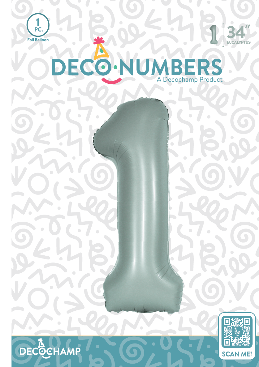 Number 1 Eucalyptus Foil Balloon 34" (Single Pack) DECONUMBER - FestiUSA