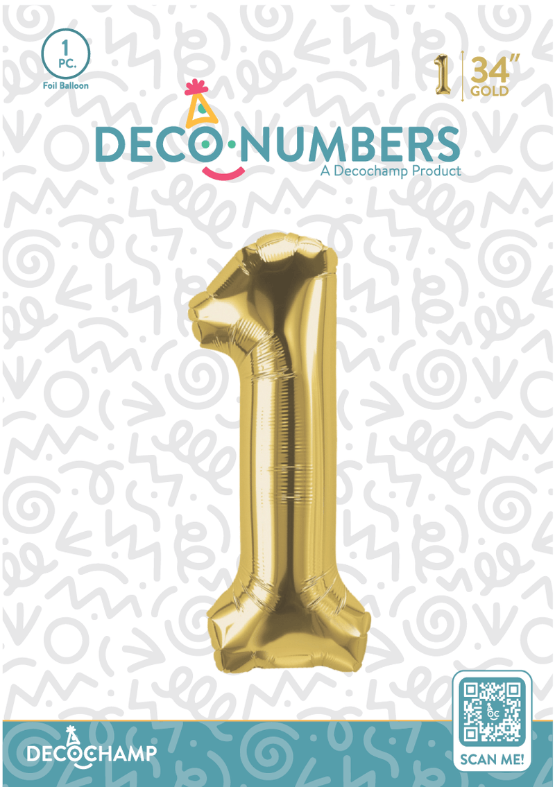 Number 1 Gold Foil Balloon 34" (Single Pack) DECONUMBER - FestiUSA