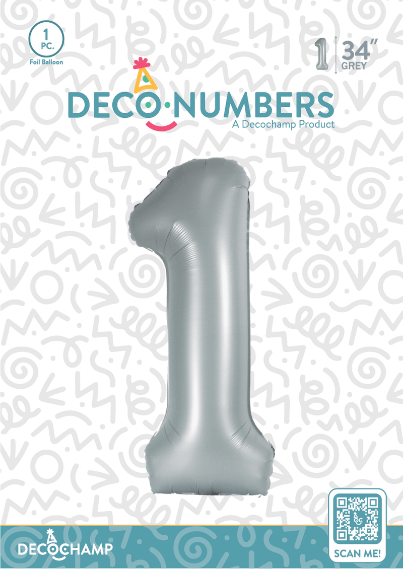 Number 1 Grey Foil Balloon 34" (Single Pack) DECONUMBER - FestiUSA