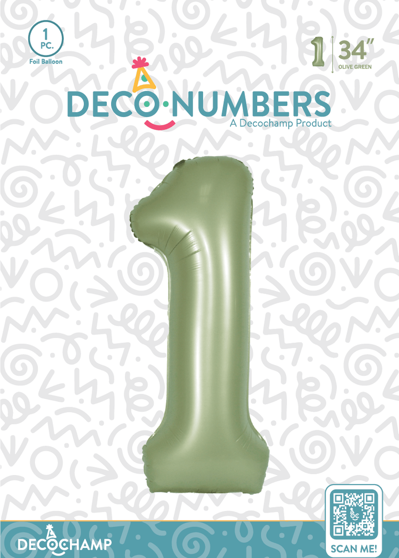 Number 1 Olive Green Foil Balloon 34" (Single Pack) DECONUMBER - FestiUSA