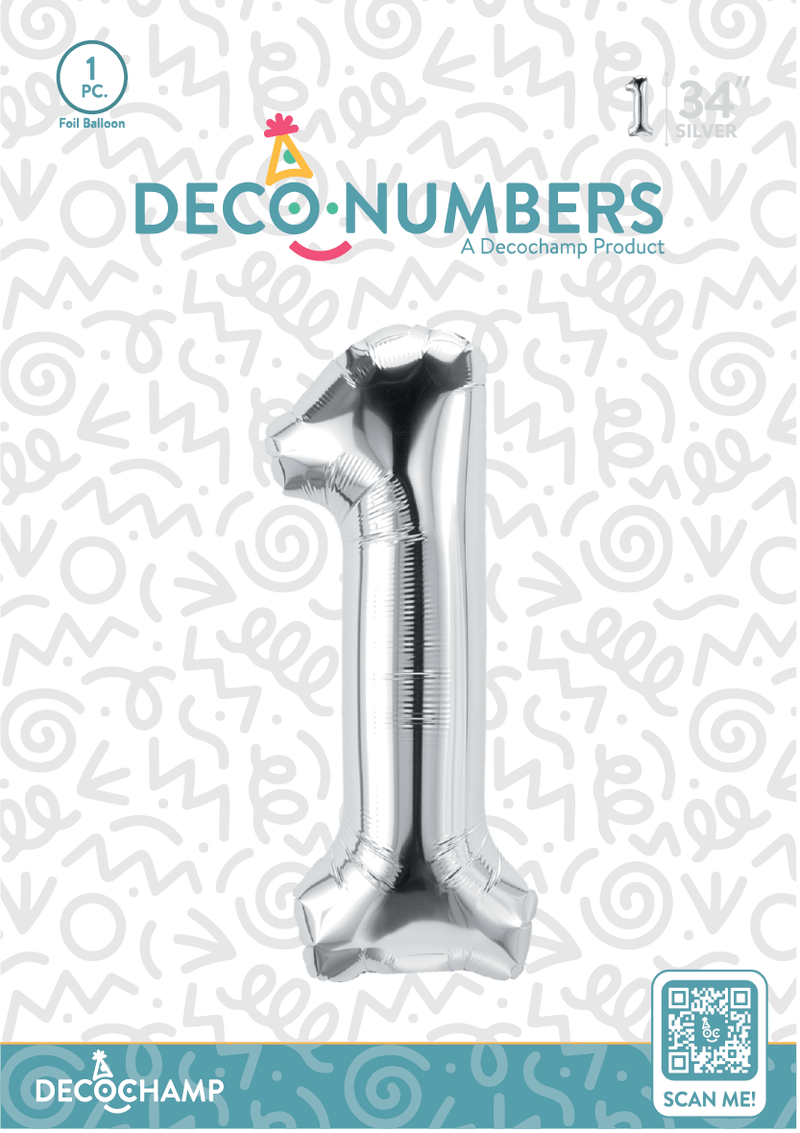 Number 1 Silver Foil Balloon 34" (Single Pack) DECONUMBER - FestiUSA