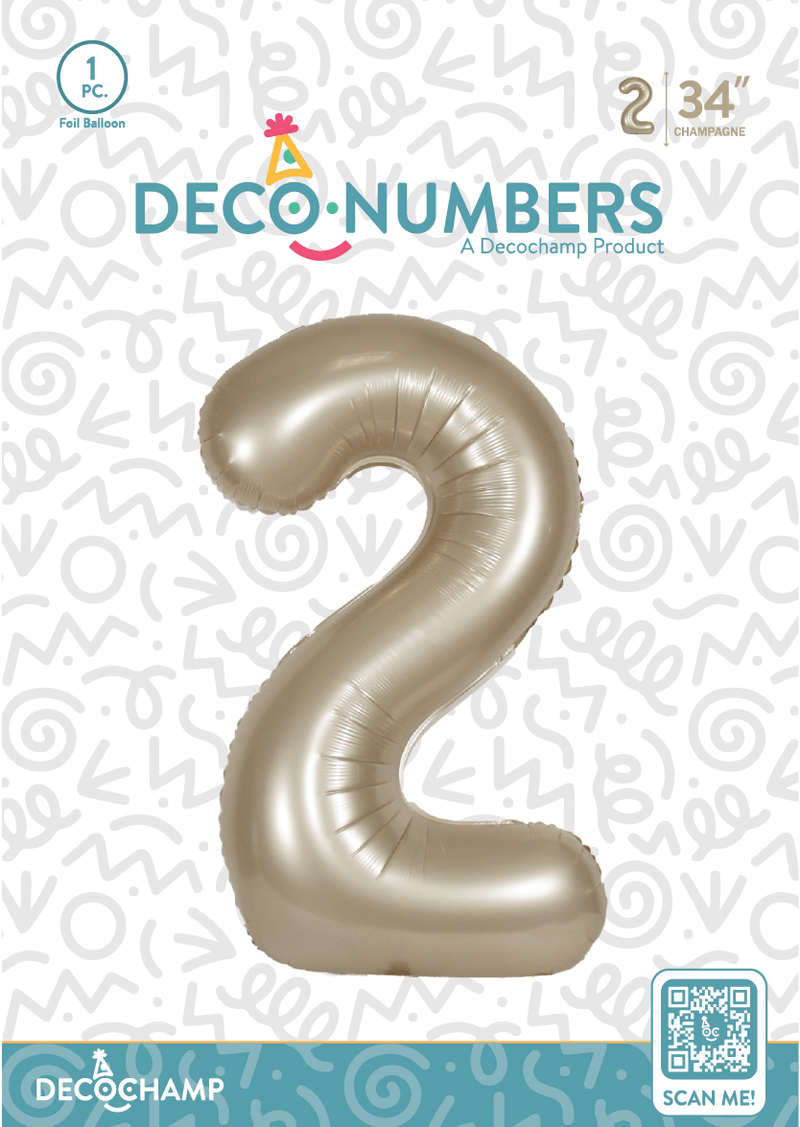 Number 2 Champagne Foil Balloon 34" (Single Pack) DECONUMBER - FestiUSA