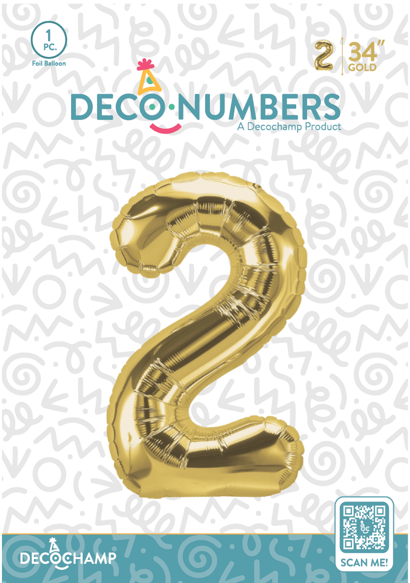 Number 2 Gold Foil Balloon 34" (Single Pack) DECONUMBER - FestiUSA