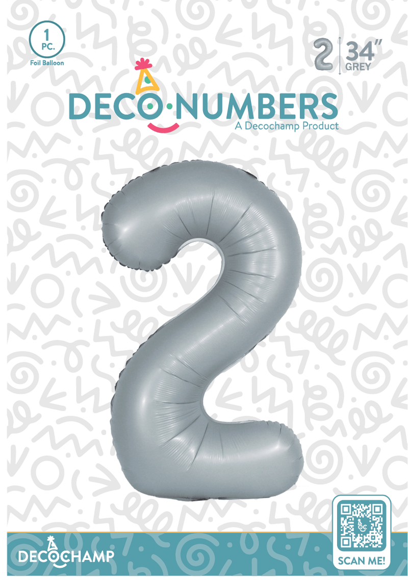 Number 2 Grey Foil Balloon 34" (Single Pack) DECONUMBER - FestiUSA