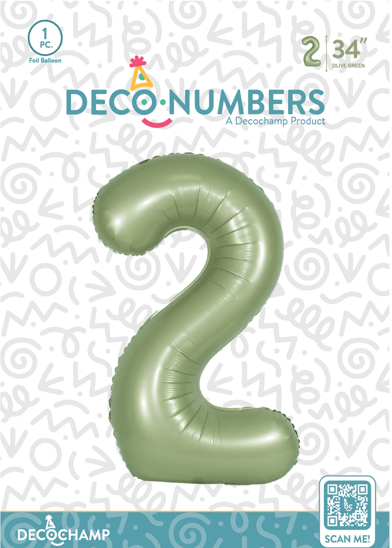 Number 2 Olive Green Foil Balloon 34" (Single Pack) DECONUMBER - FestiUSA