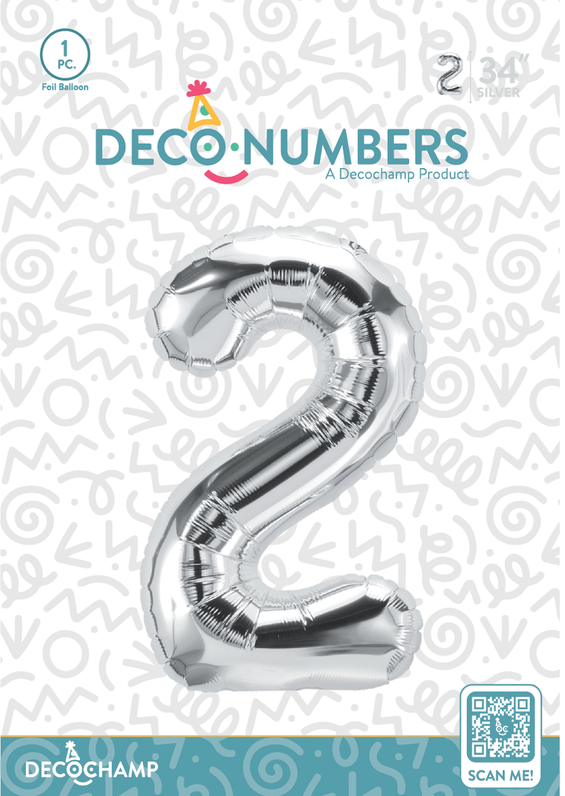 Number 2 Silver Foil Balloon 34" (Single Pack) DECONUMBER - FestiUSA