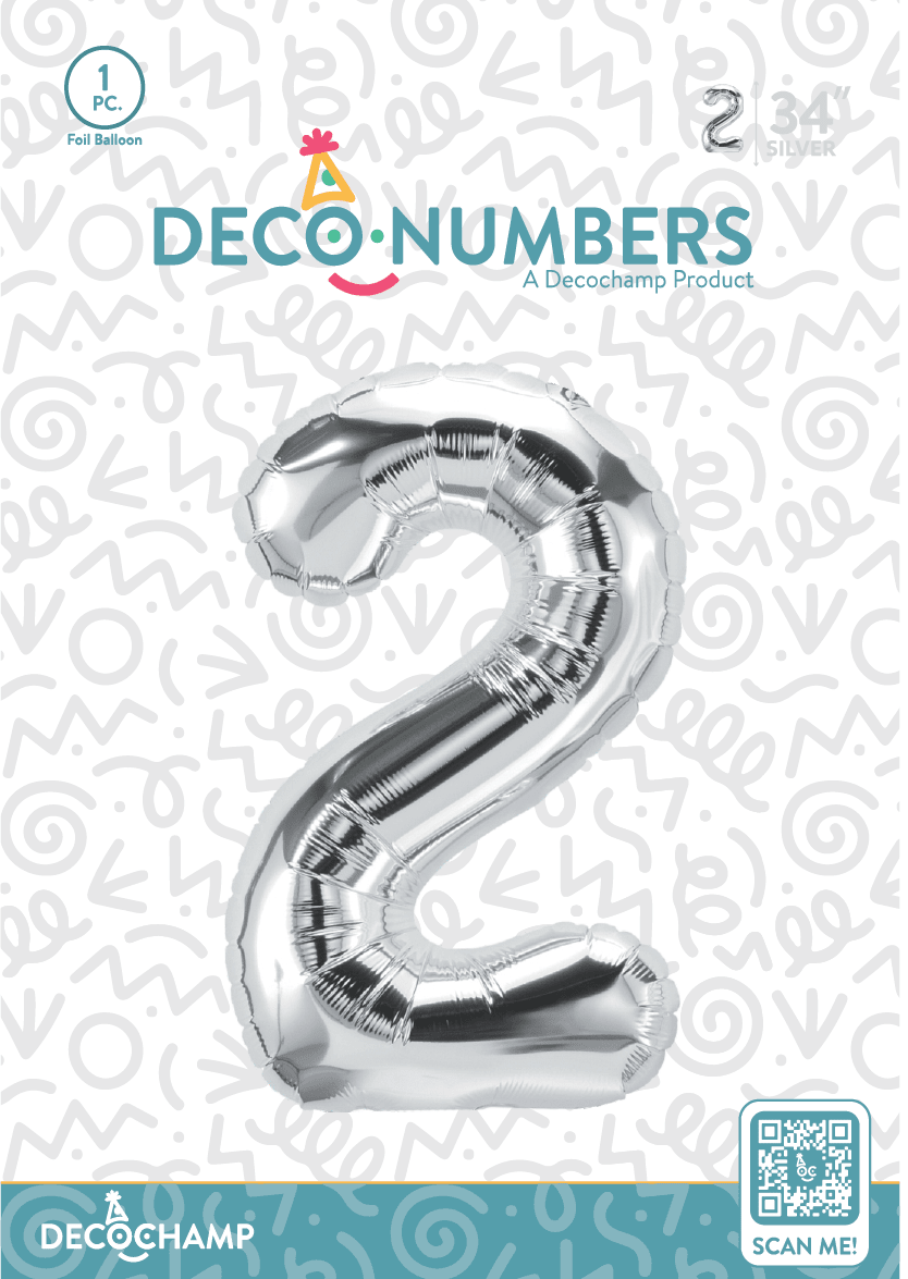 Number 2 Silver Foil Balloon 34" (Single Pack) DECONUMBER - FestiUSA