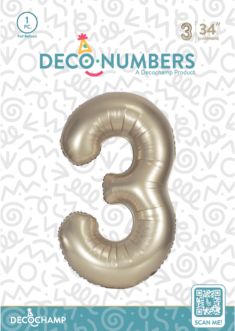 Number 3 Champagne Foil Balloon 34" (Single Pack) DECONUMBER - FestiUSA