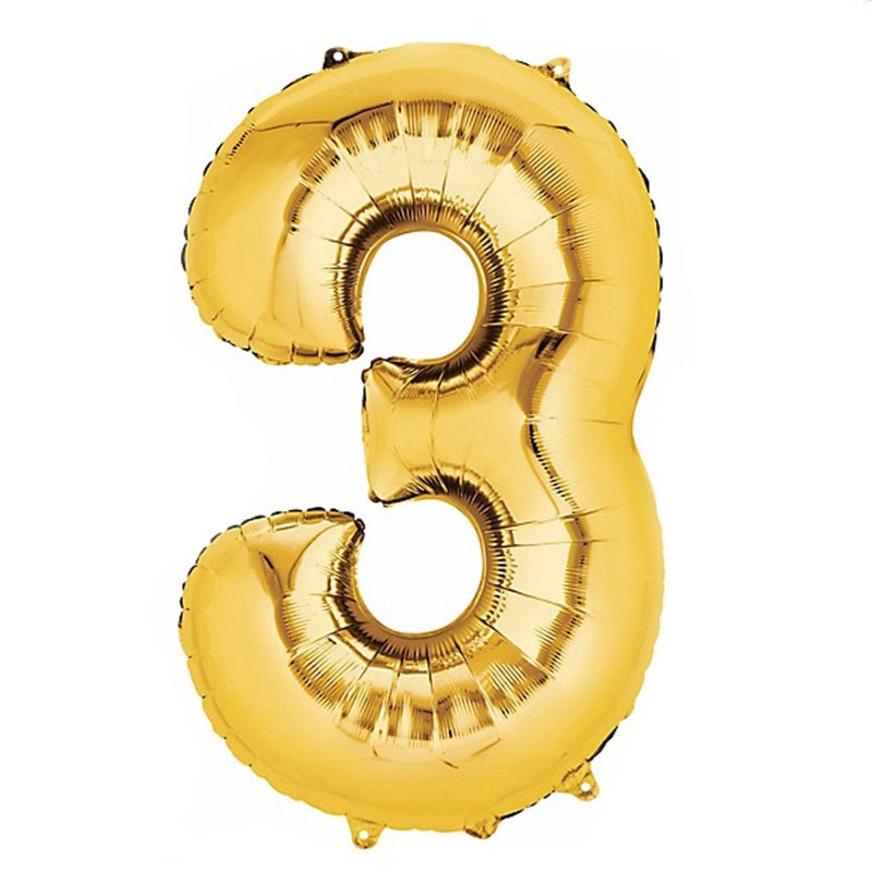 Number 3 Gold Foil Balloon 14" in each. 35060-14 - FestiUSA