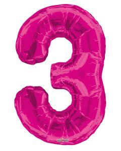 Number 3 Hot Pink Foil Balloon 14" in each. 35030-14 - FestiUSA