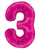 Number 3 Hot Pink Foil Balloon 34" in each. 19675-34 - FestiUSA