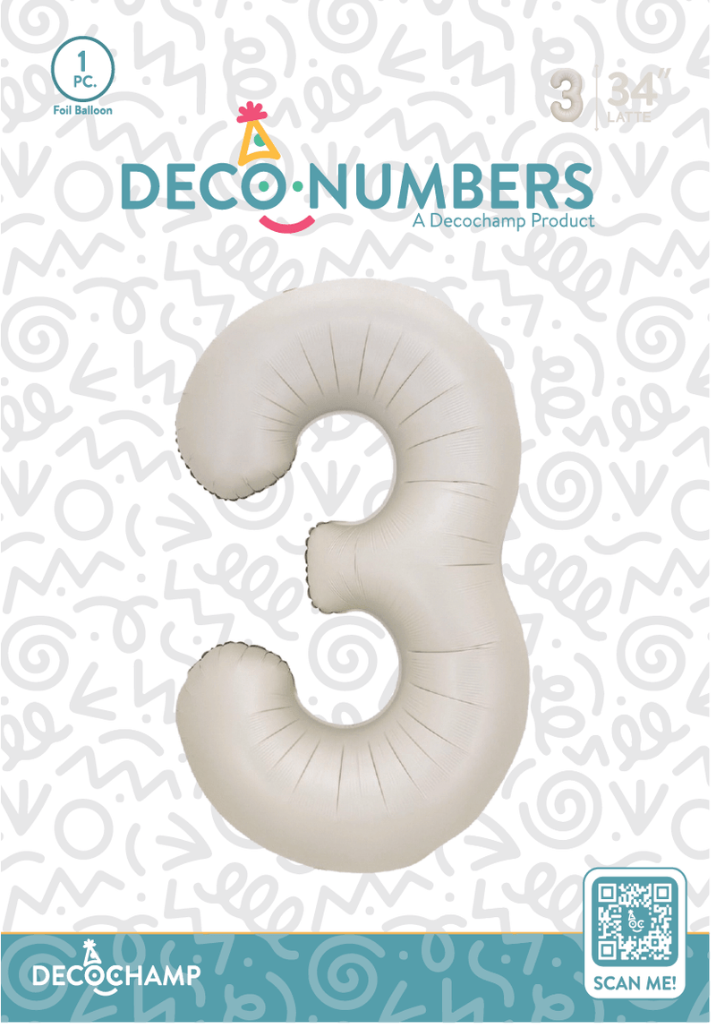Number 3 Latte Foil Balloon 34" (Single Pack) DECONUMBER - FestiUSA