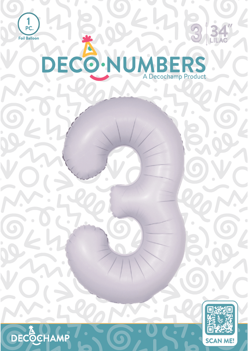 Number 3 Lilac Foil Balloon 34" (Single Pack) DECONUMBER - FestiUSA