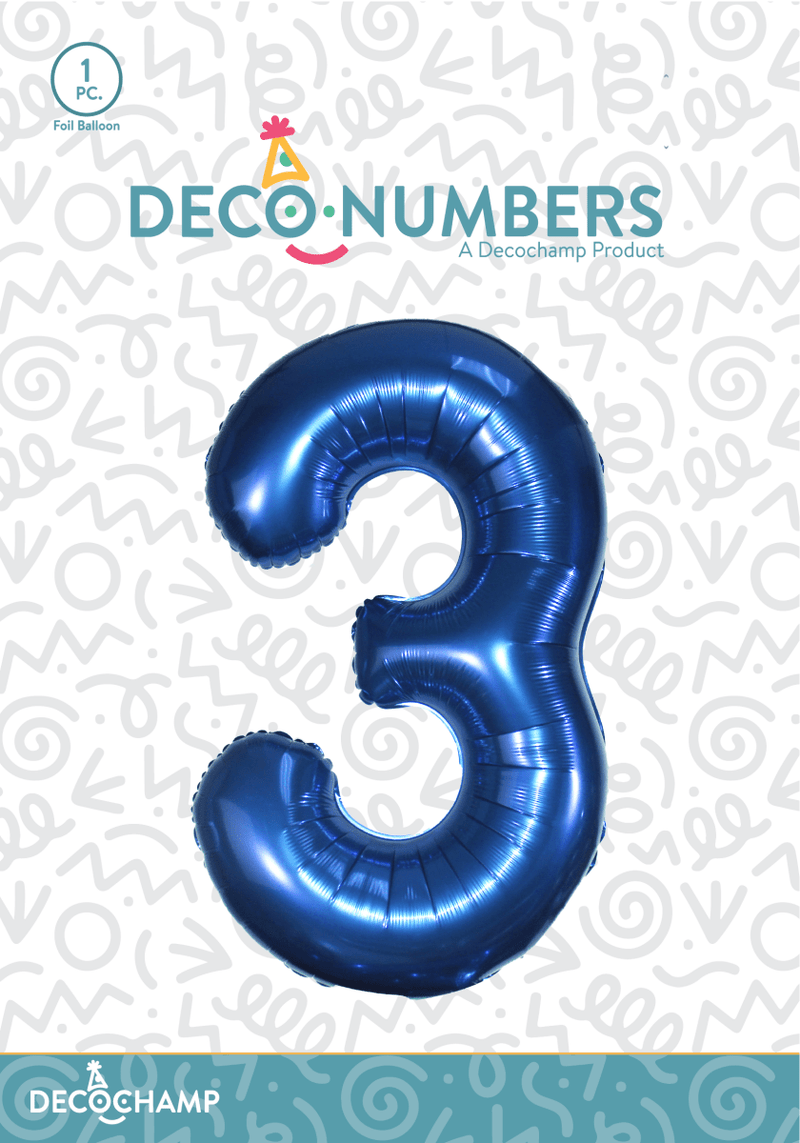 Number 3 Navy Blue Foil Balloon 34" (Single Pack) DECONUMBER - FestiUSA