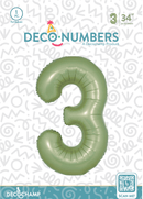 Number 3 Olive Green Foil Balloon 34" (Single Pack) DECONUMBER - FestiUSA