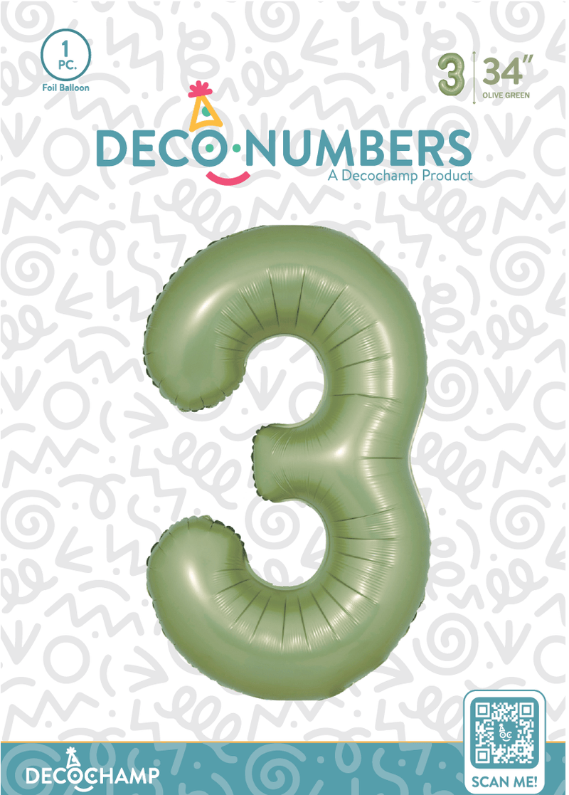 Number 3 Olive Green Foil Balloon 34" (Single Pack) DECONUMBER - FestiUSA
