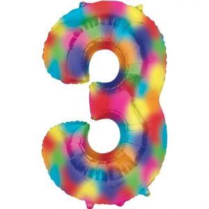 Number 3 Rainbow Splash Foil Balloon 34" each 16376-34 - FestiUSA