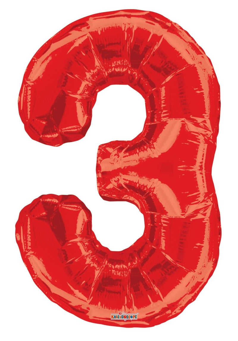 Number 3 Red Foil Balloon 34" in each. 15923-34 - FestiUSA