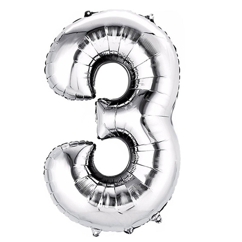 Number 3 Silver Foil Balloon 14" in each. 35010-14 - FestiUSA
