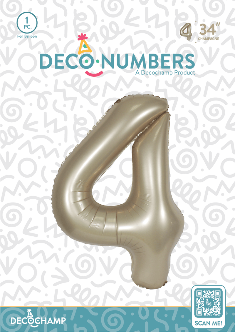 Number 4 Champagne Foil Balloon 34" (Single Pack) DECONUMBER - FestiUSA