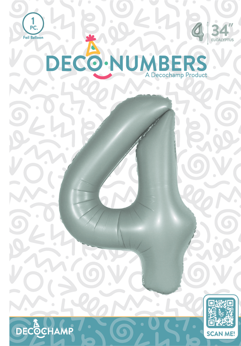 Number 4 Eucalyptus Foil Balloon 34" (Single Pack) DECONUMBER - FestiUSA