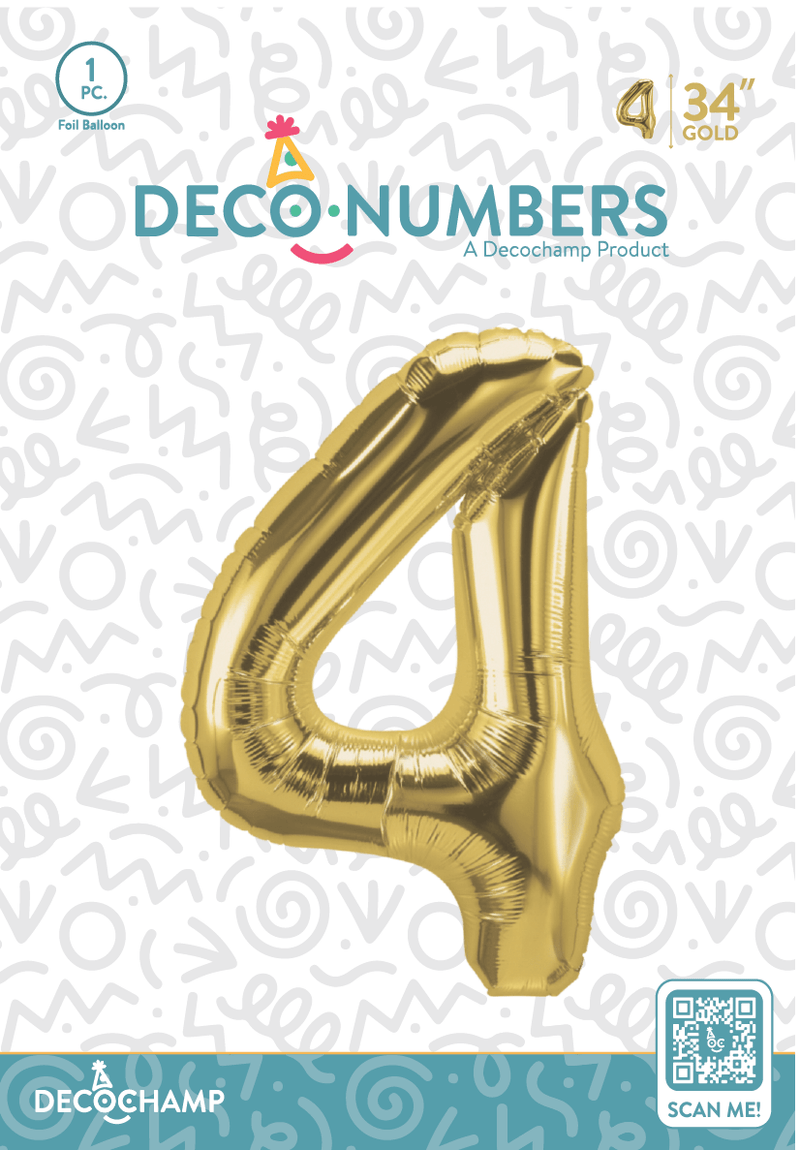 Number 4 Gold Foil Balloon 34" (Single Pack) DECONUMBER - FestiUSA