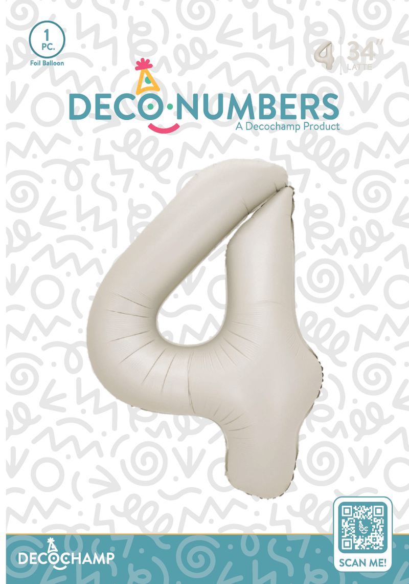Number 4 Latte Foil Balloon 34" (Single Pack) DECONUMBER - FestiUSA