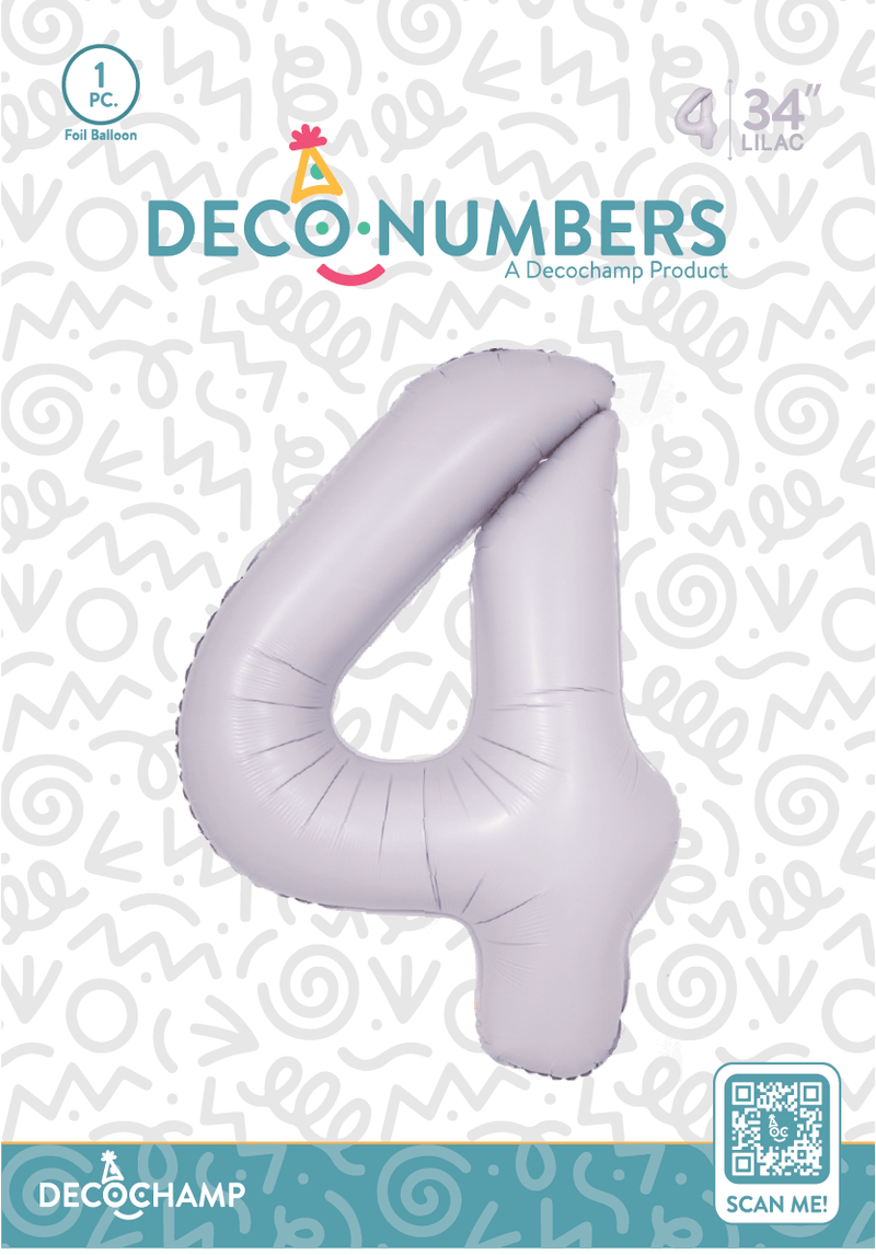 Number 4 Lilac Foil Balloon 34" (Single Pack) DECONUMBER - FestiUSA