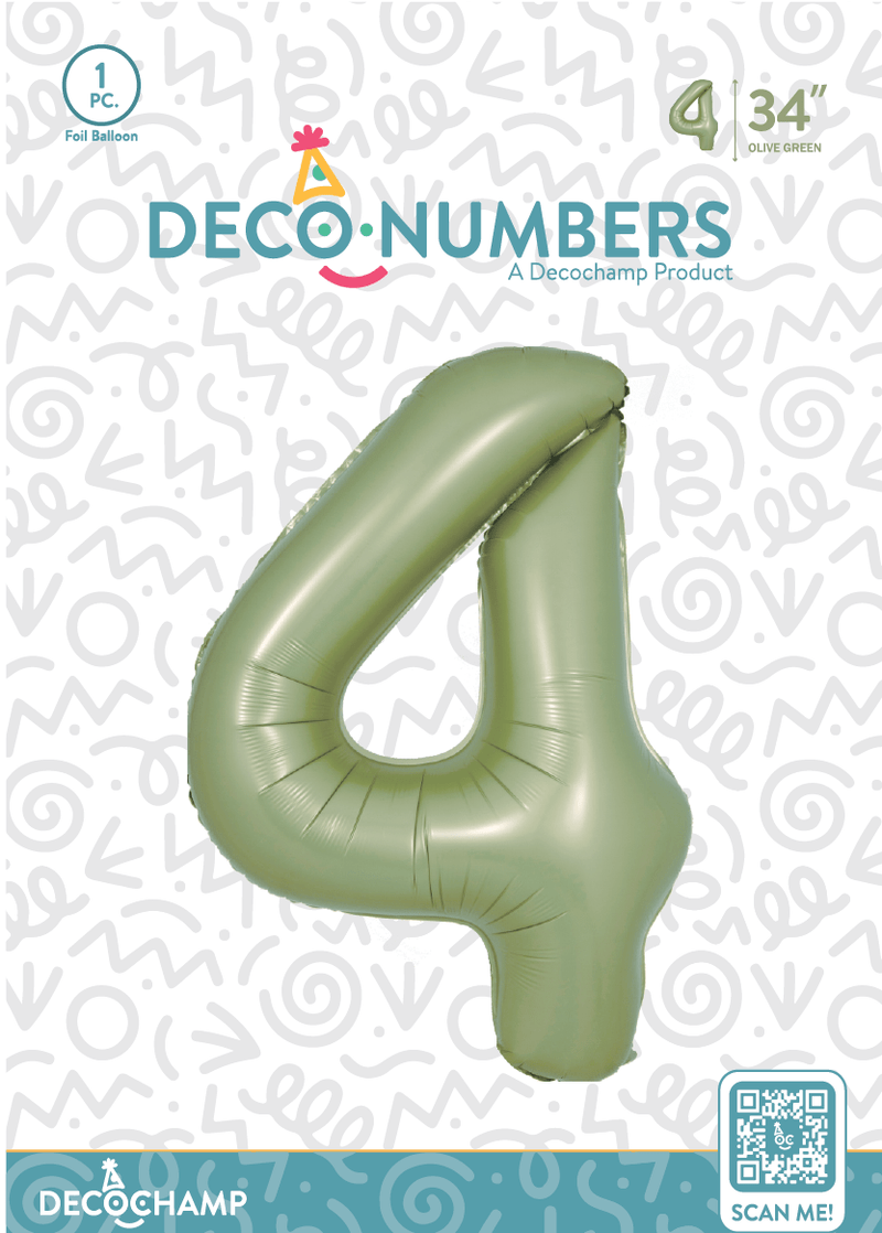 Number 4 Olive Green Foil Balloon 34" (Single Pack) DECONUMBER - FestiUSA
