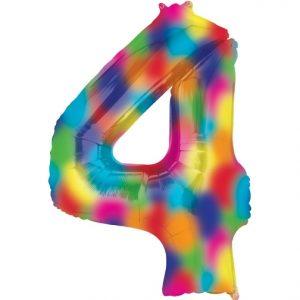 Number 4 Rainbow Splash Foil Balloon 34" each. 16377-34 - FestiUSA