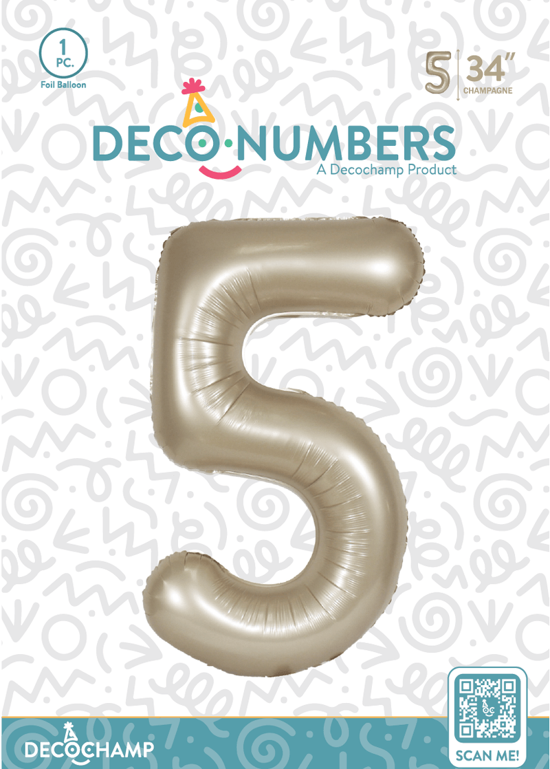Number 5 Champagne Foil Balloon 34" (Single Pack) DECONUMBER - FestiUSA