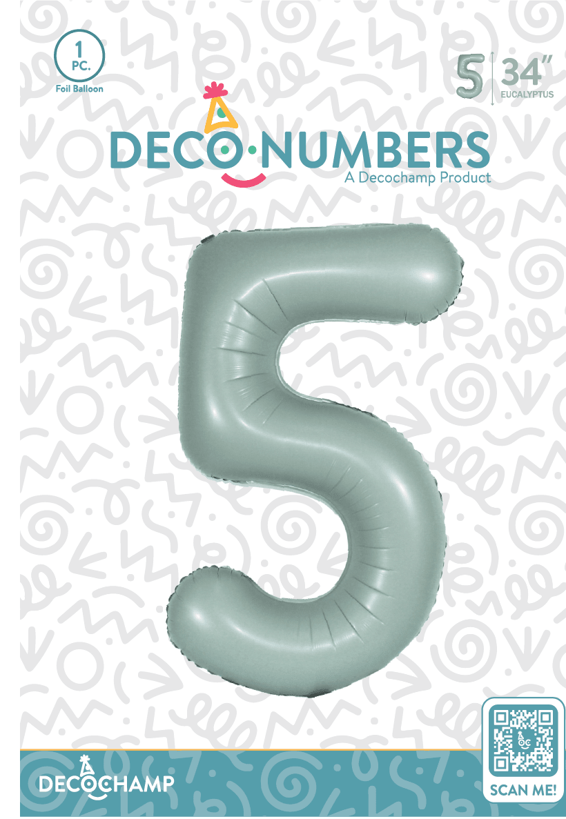 Number 5 Eucalyptus Foil Balloon 34" (Single Pack) DECONUMBER - FestiUSA