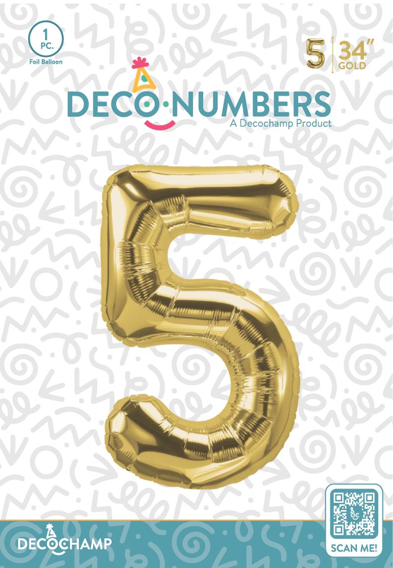 Number 5 Gold Foil Balloon 34" (Single Pack) DECONUMBER - FestiUSA