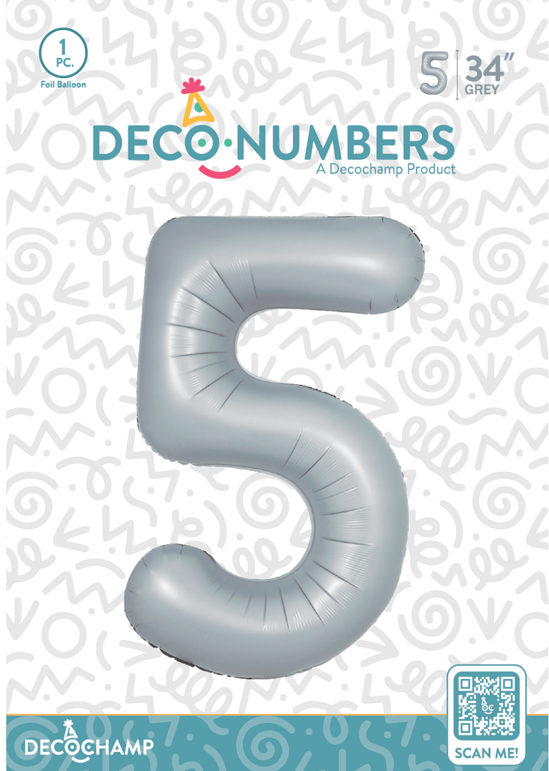 Number 5 Grey Foil Balloon 34" (Single Pack) DECONUMBER - FestiUSA