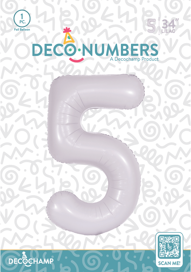 Number 5 Lilac Foil Balloon 34" (Single Pack) DECONUMBER - FestiUSA