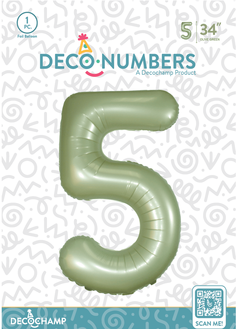 Number 5 Olive Green Foil Balloon 34" (Single Pack) DECONUMBER - FestiUSA