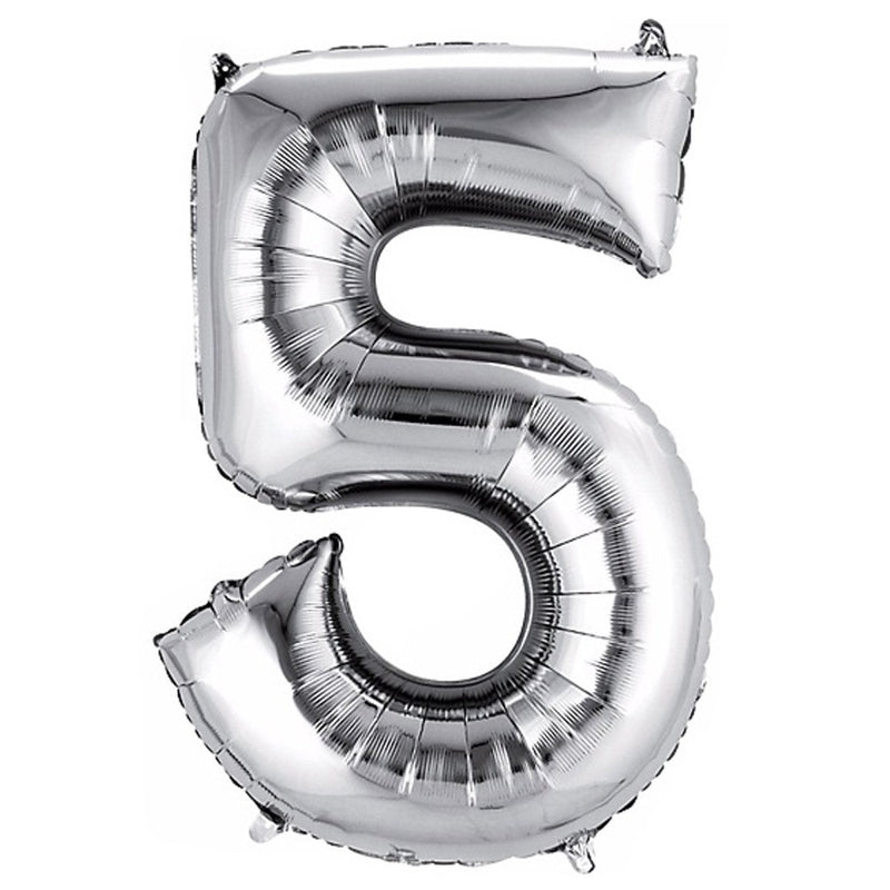 Number 5 Silver Foil Balloon 14" in each. 35012-14 - FestiUSA
