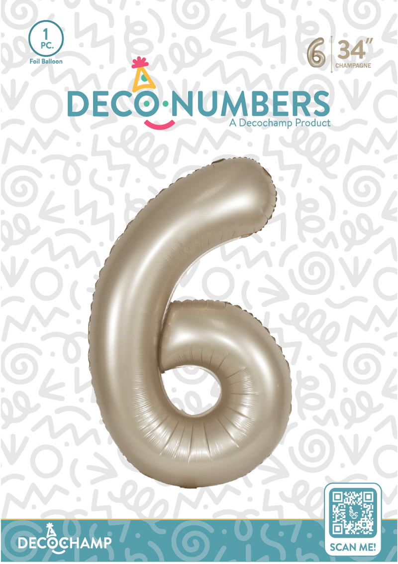 Number 6 Champagne Foil Balloon 34" (Single Pack) DECONUMBER - FestiUSA