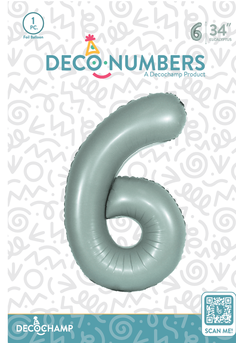 Number 6 Eucalyptus Foil Balloon 34" (Single Pack) DECONUMBER - FestiUSA