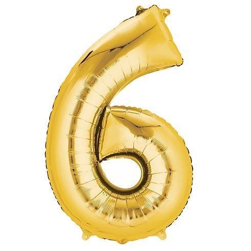 Number 6 Gold Foil Balloon 34" in each. 19658-34 - FestiUSA