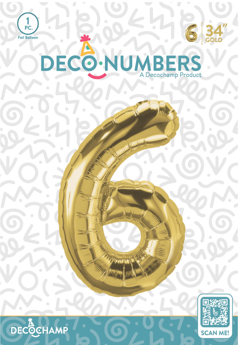 Number 6 Gold Foil Balloon 34" (Single Pack) DECONUMBER - FestiUSA