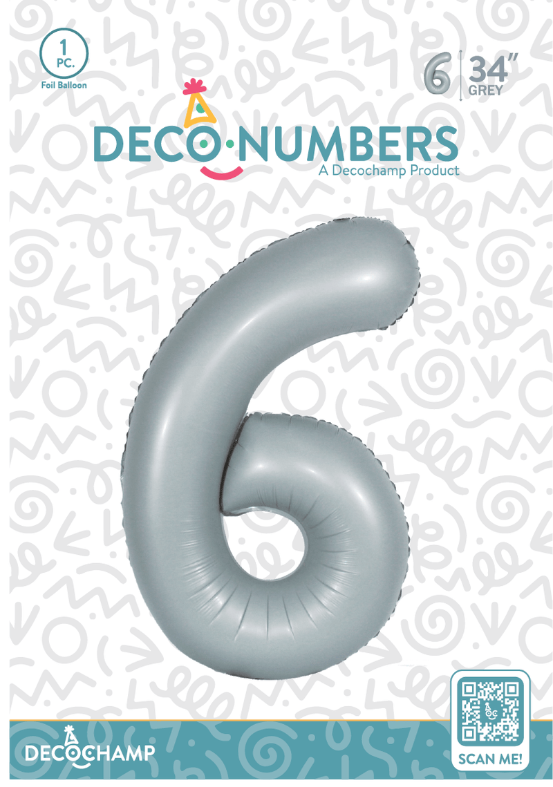 Number 6 Grey Foil Balloon 34" (Single Pack) DECONUMBER - FestiUSA